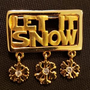 Gold Tone Let it Snow 3 Dangle Snowflakes Brooch